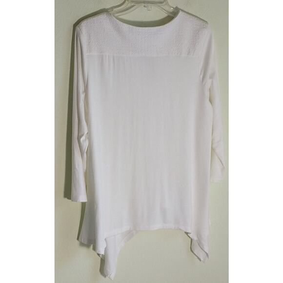 Adrianna Papell Top Women's Size XL White Knit 3/4 Sleeve Sharkbite Hem pullover - Picture 12 of 13